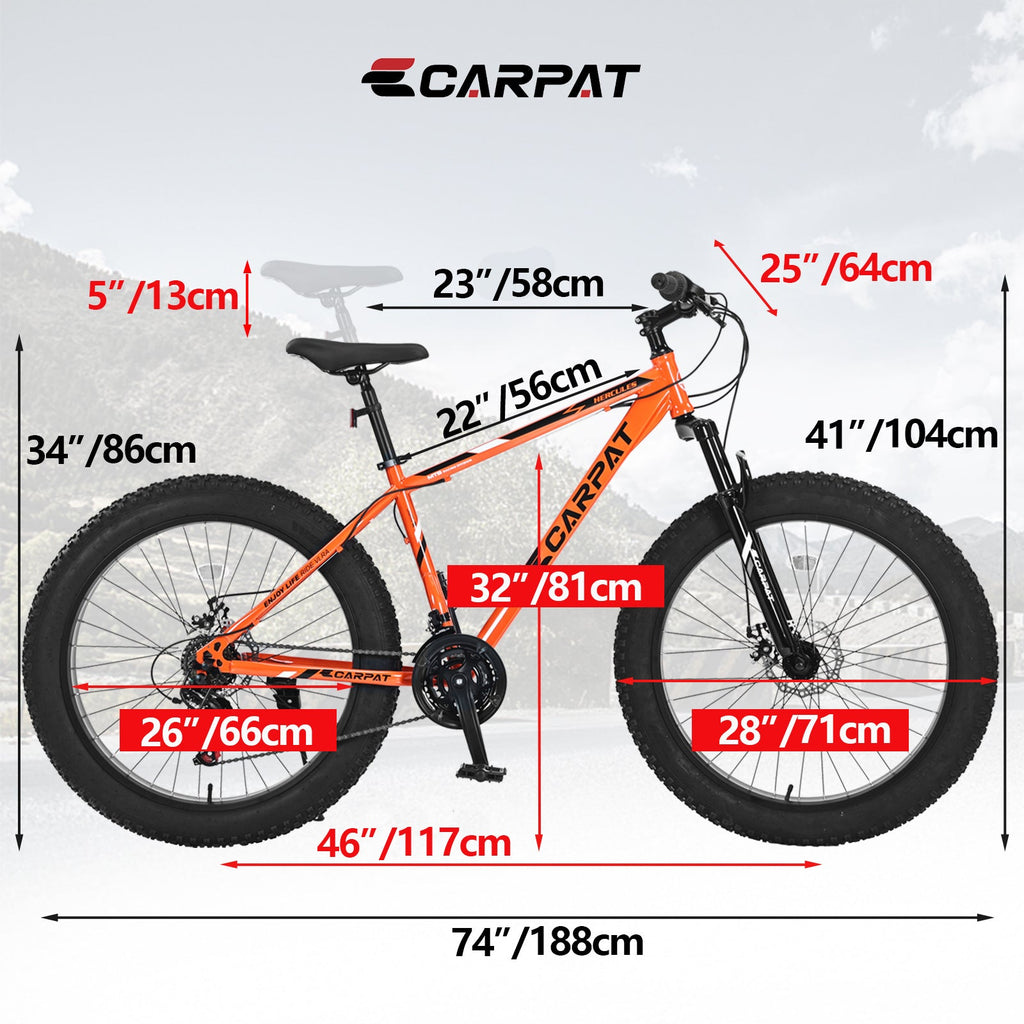 Carpat™ S26109 – 26" Fat Tire MTB (Orange, 21-Speed, Full Suspension)