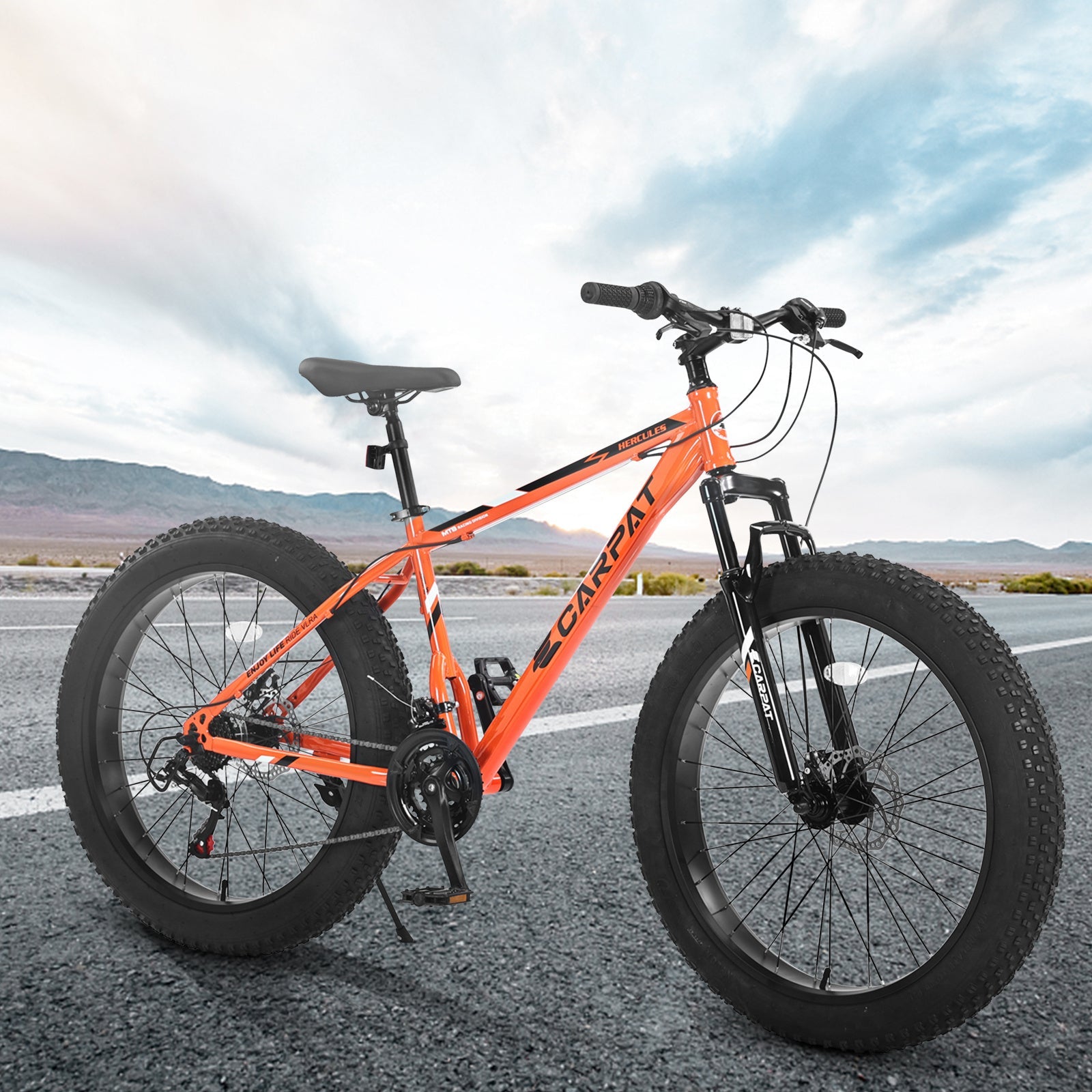 Carpat™ S26109 – 26" Fat Tire MTB (Orange, 21-Speed, Full Suspension)