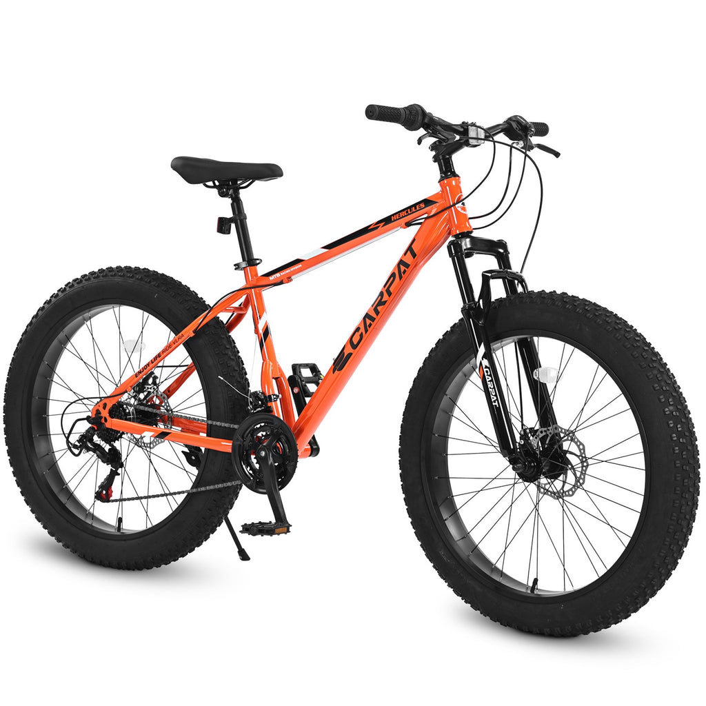 Carpat™ S26109 – 26" Fat Tire MTB (Orange, 21-Speed, Full Suspension)