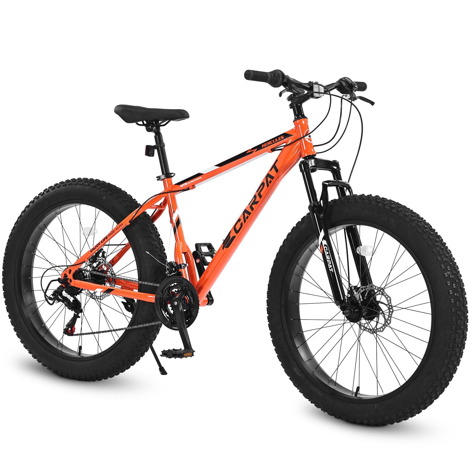 Carpat™ S26109 – 26" Fat Tire MTB (Orange, 21-Speed, Full Suspension)
