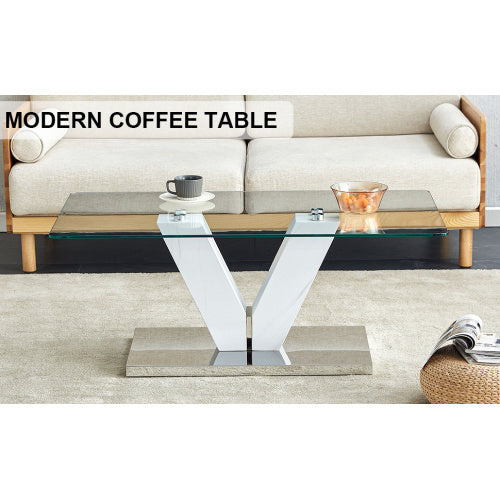 LuxeGlass™ – Modern Minimalist Coffee Table with Tempered Glass Top &