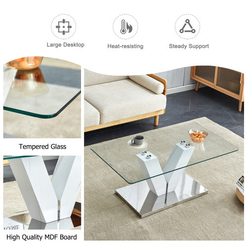 LuxeGlass™ – Modern Minimalist Coffee Table with Tempered Glass Top &