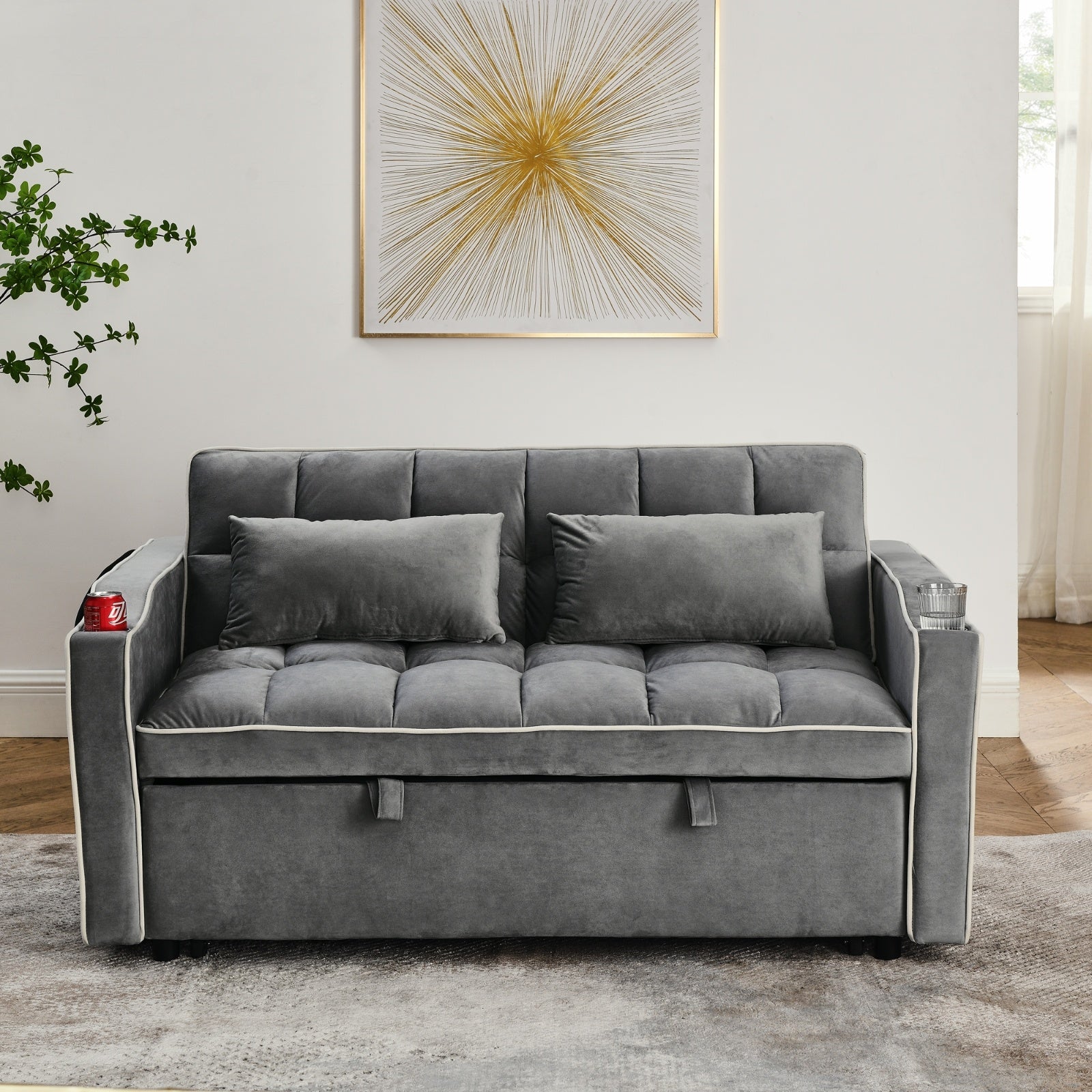 LuneluX_Home – 55.5" Foldable Velvet Sofa Bed Adjustable in 3