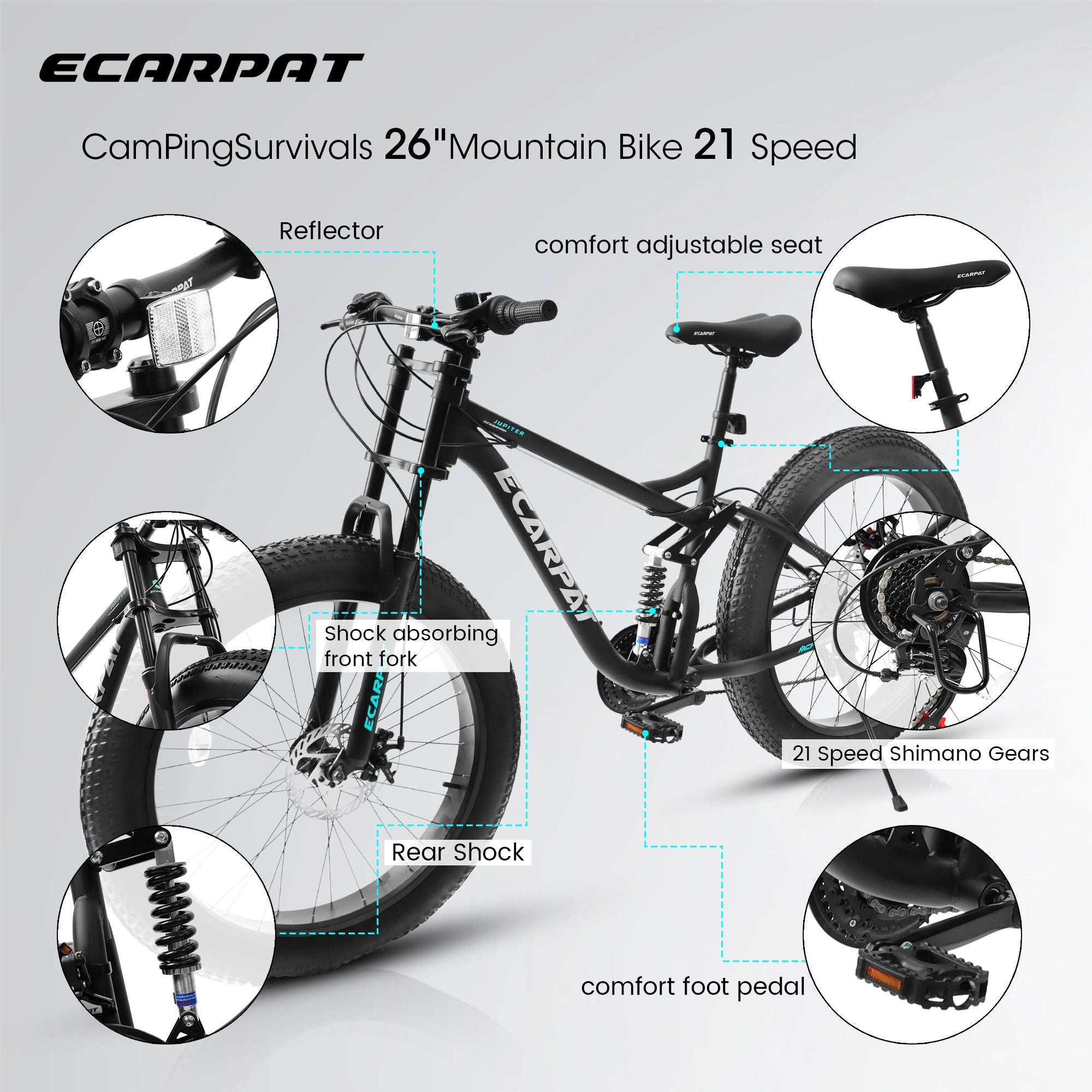 Ruffryde Ecarpat™ 26" Full Suspension MTB (21-Speed, Dual Disc, Black)