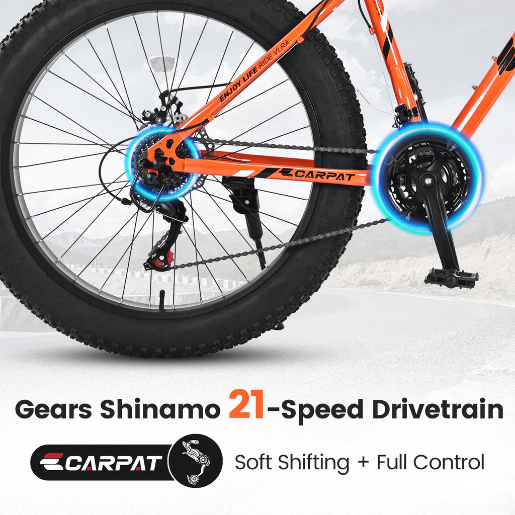 Carpat™ S26109 – 26" Fat Tire MTB (Orange, 21-Speed, Full Suspension)