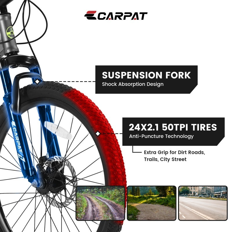 Carpat Kids City-Cruizer – 24" Mountain Bike with 21-Speed Shimano &