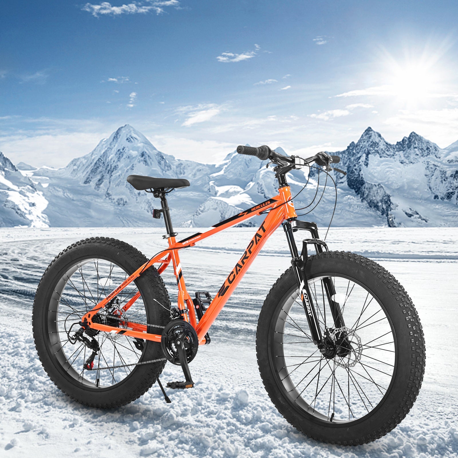 Carpat™ S26109 – 26" Fat Tire MTB (Orange, 21-Speed, Full Suspension)