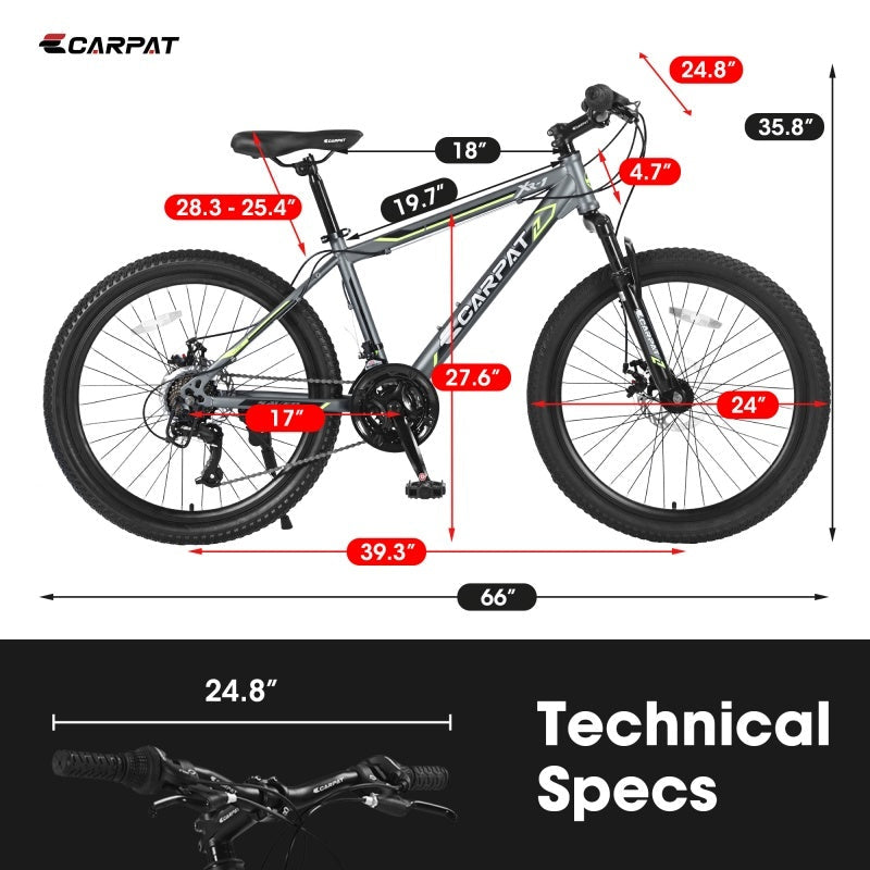 Carpat Kids City-Cruizer – 24" Mountain Bike with 21-Speed Shimano &
