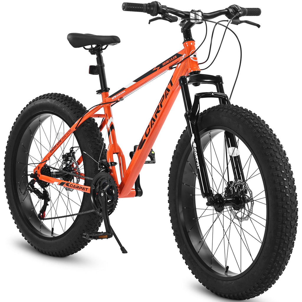 Carpat™ S26109 – 26" Fat Tire MTB (Orange, 21-Speed, Full Suspension)
