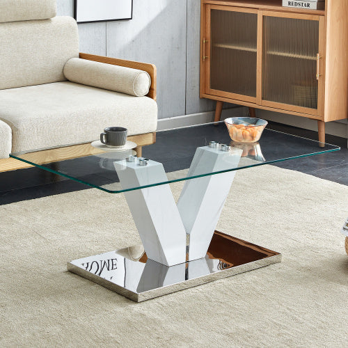 LuxeGlass™ – Modern Minimalist Coffee Table with Tempered Glass Top &