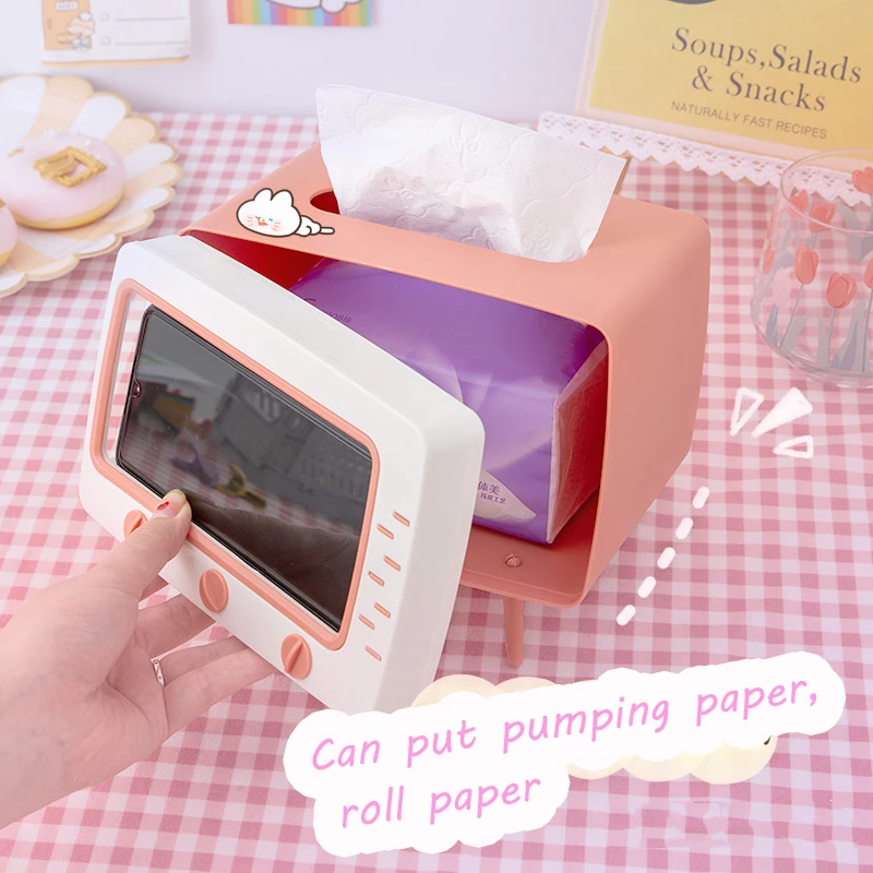 Household Tissue Storage Box Mobile Phone Stand Holder TV Tissue Box