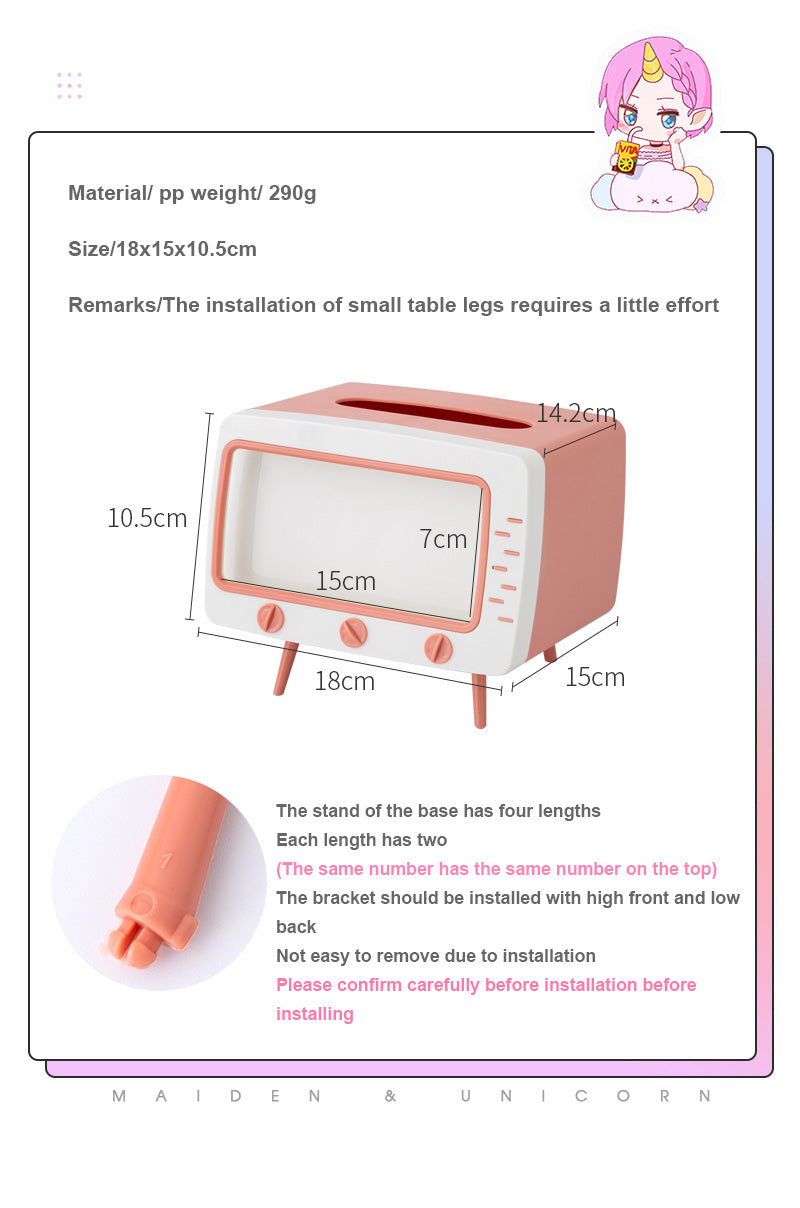Household Tissue Storage Box Mobile Phone Stand Holder TV Tissue Box