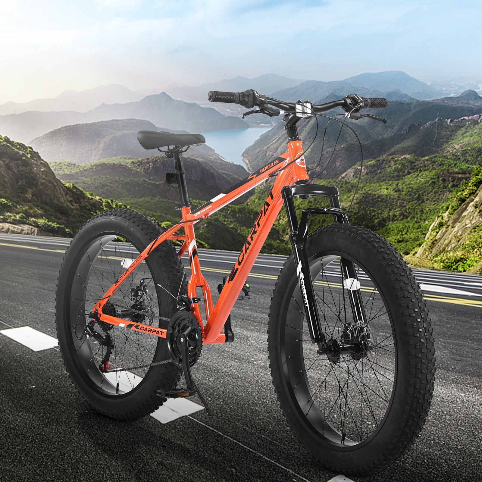 Carpat™ S26109 – 26" Fat Tire MTB (Orange, 21-Speed, Full Suspension)