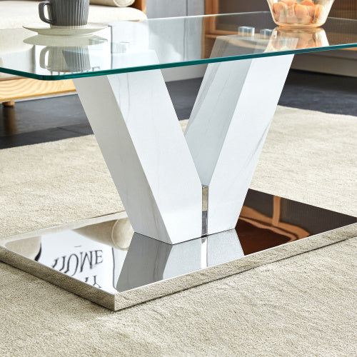 LuxeGlass™ – Modern Minimalist Coffee Table with Tempered Glass Top &